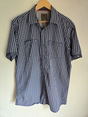 POINT ZERO Black Label Blue Striped Short-Sleeve Cotton Shirt